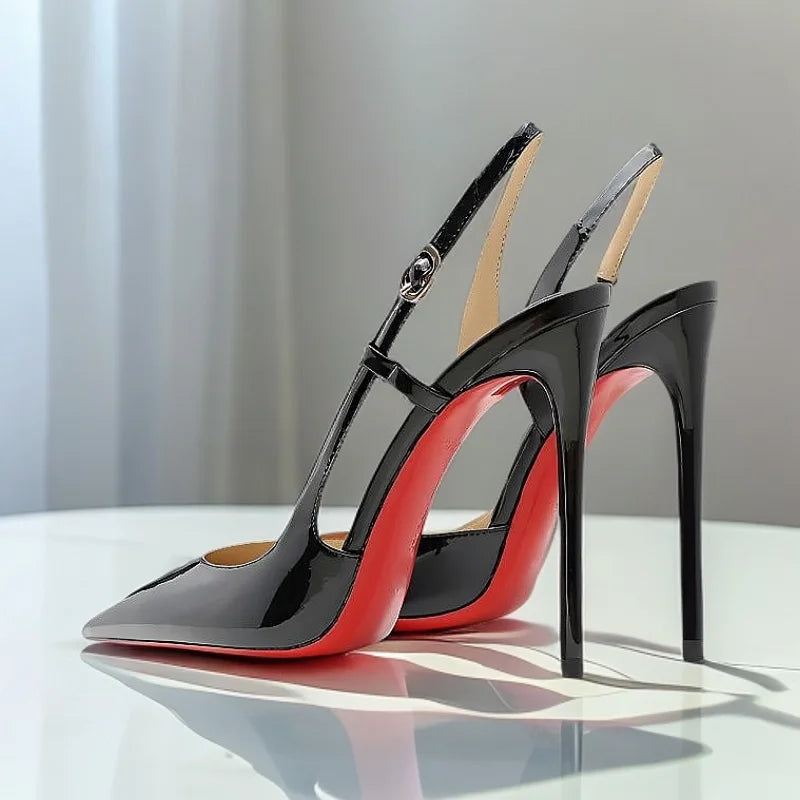 Pixor New side leakage hollowed out rear strap high-heeled sandals with black and white mirror