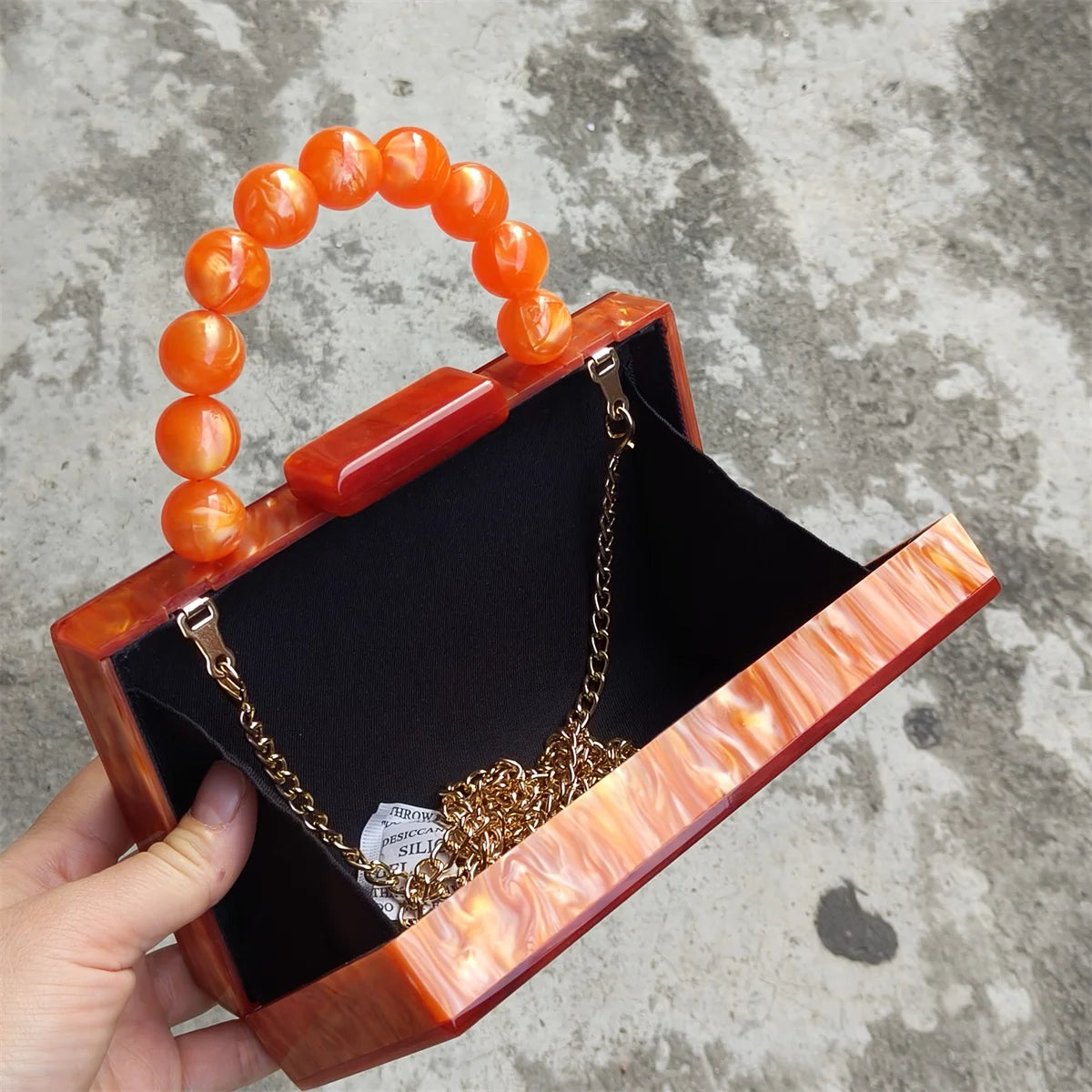 Pixor Bright Orange Marble Acrylic Box Evening Clutch Bags Women