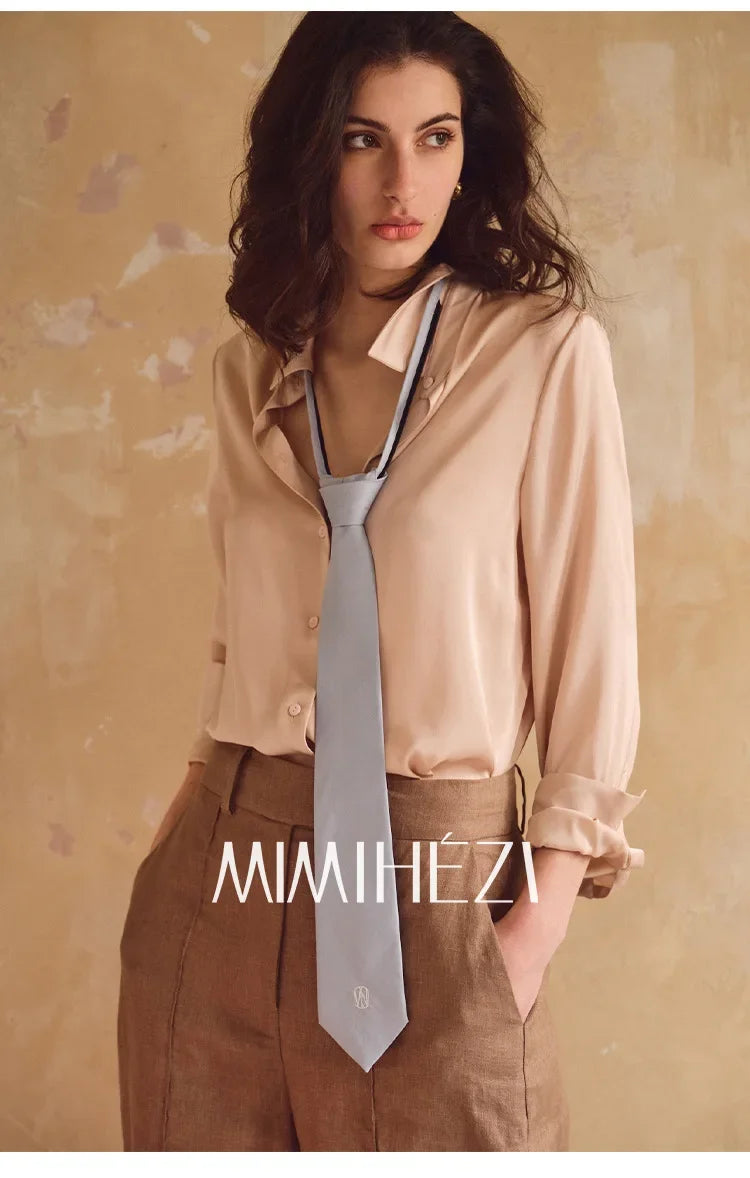 Satin Vintage Women's Shirts Spring/summer New Solid Korean Clothing Loose Long Sleeves