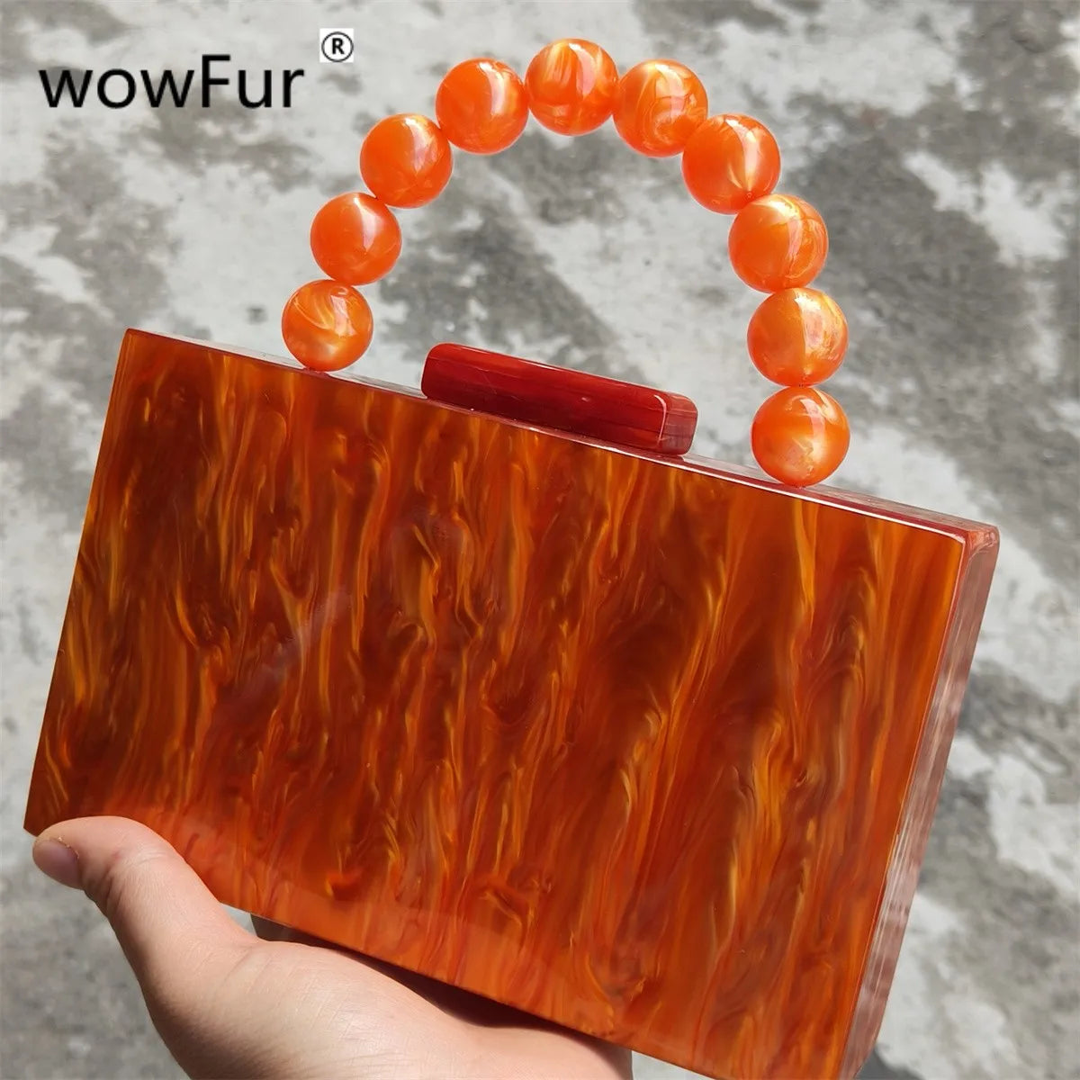 Pixor Bright Orange Marble Acrylic Box Evening Clutch Bags Women