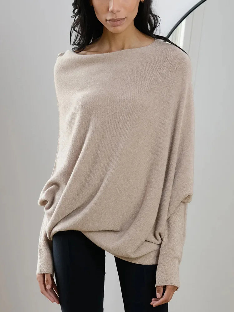Pixor Women's Ribbed Knit Jumper Set Casual Bat Sleeve round Neck