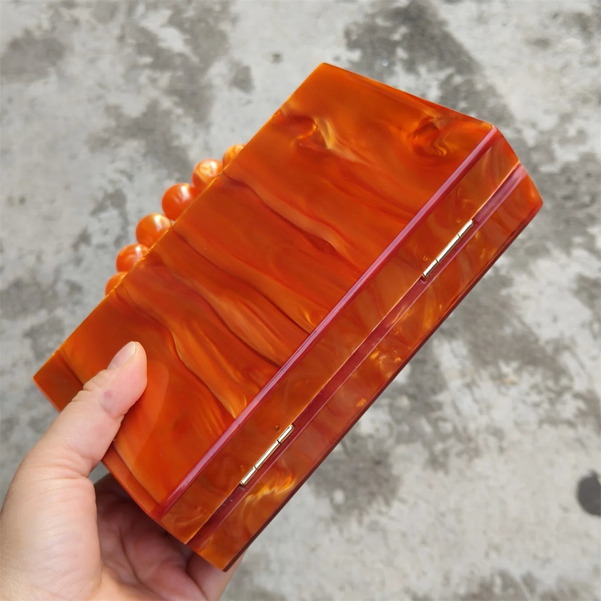 Pixor Bright Orange Marble Acrylic Box Evening Clutch Bags Women