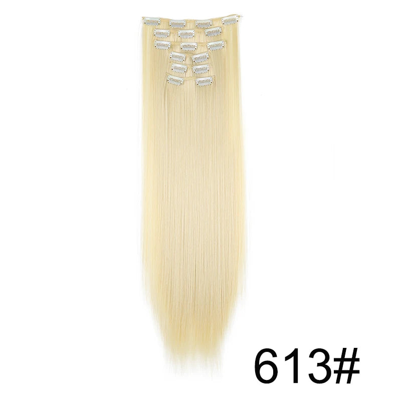 Pixor Synthetic 24Inch 16 Clips in Hair Extensions Long Straight Hairstyle Blonde Black Hairpieces