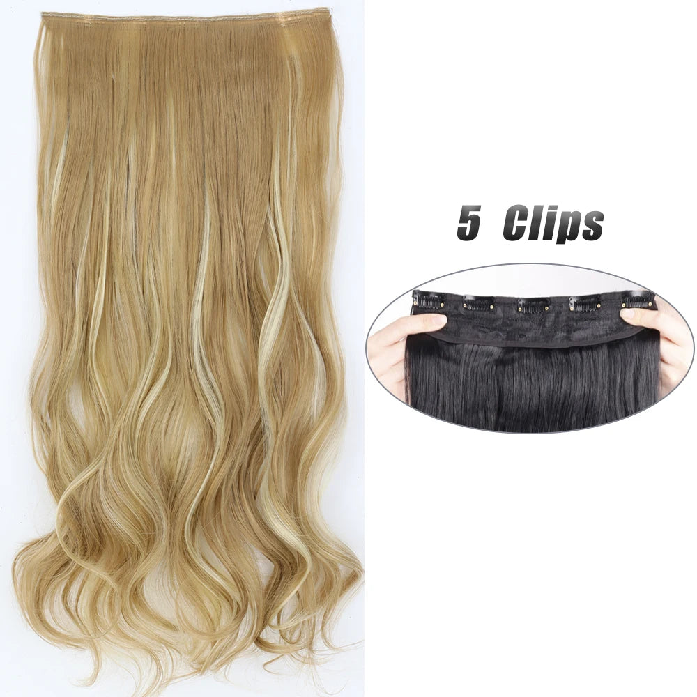 Pixor Synthetic 5 Clip In Hair Extensions Long Straight Hairstyle Hairpiece Black Brown Blonde Fake Hair For Women