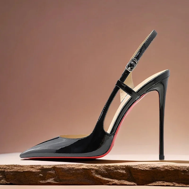 Pixor New side leakage hollowed out rear strap high-heeled sandals with black and white mirror