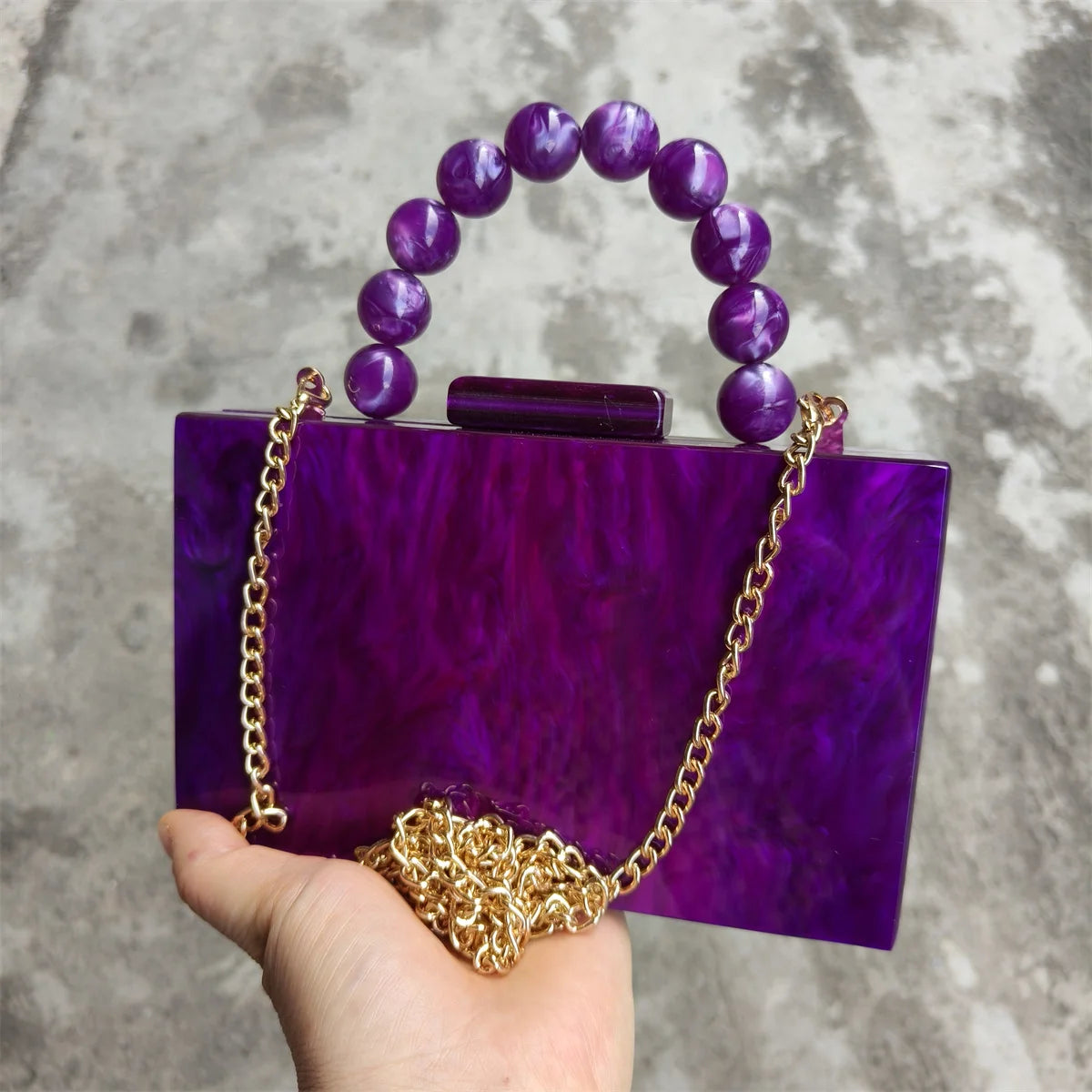 Pixor Bright Orange Marble Acrylic Box Evening Clutch Bags Women