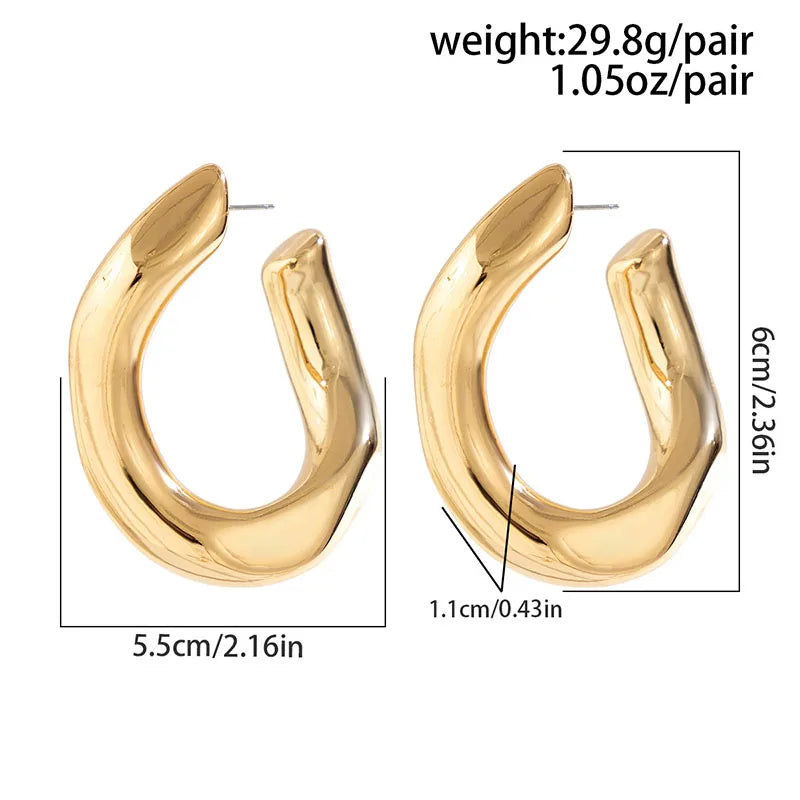 New Vintage Gold Color Irregular C-shaped Hoop Earrings for Women 2024 Punk Geometry Metal Earrings Hip Hop Party Jewelry gifts