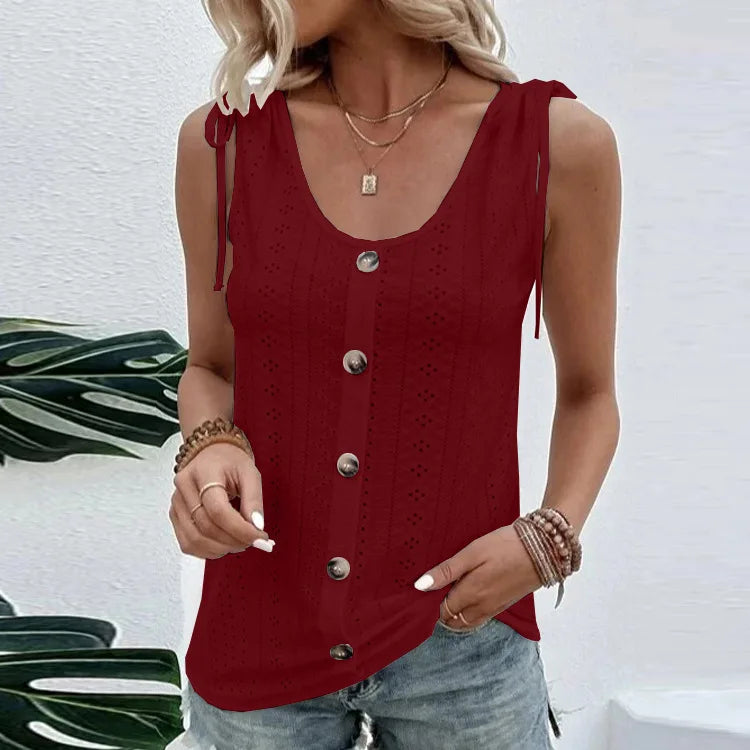 Pixor Spring And Summer New Women's Sexy Casual Solid Color U-neck Vest T-shirt Orange