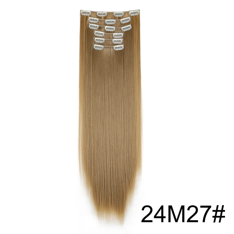 Pixor Synthetic 24Inch 16 Clips in Hair Extensions Long Straight Hairstyle Blonde Black Hairpieces