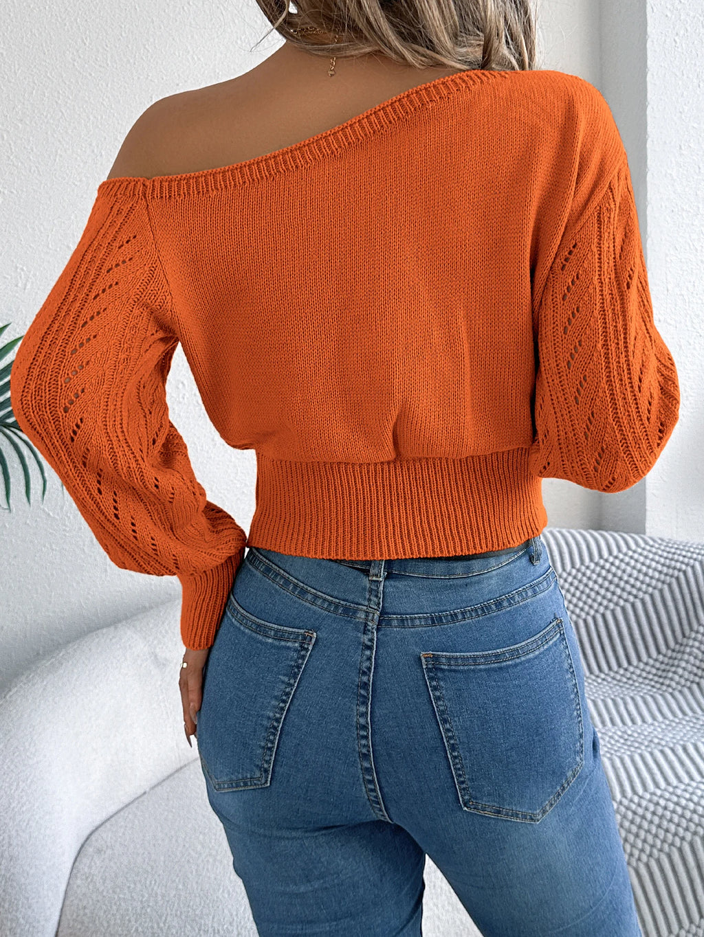 Pixor Autumn and Winter Casual Elegant Slash Neck Off shoulder Long Sleeved Knitted Pullover