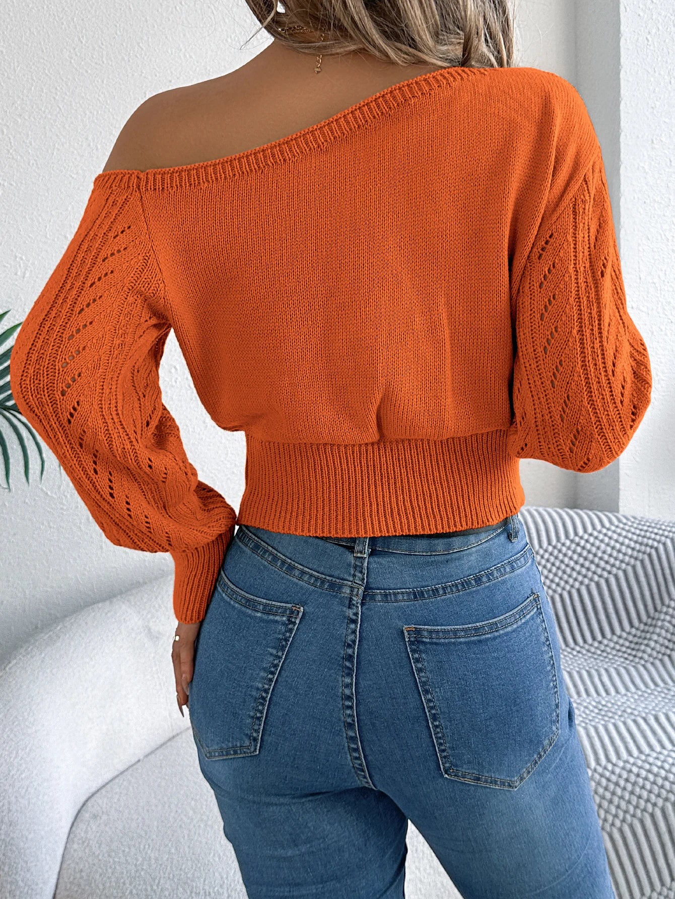 Pixor Autumn and Winter Casual Elegant Slash Neck Off shoulder Long Sleeved Knitted Pullover