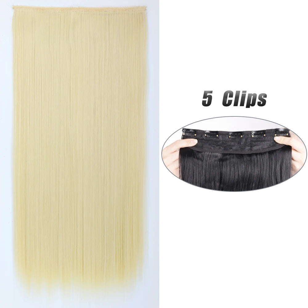 Pixor Synthetic 5 Clip In Hair Extensions Long Straight Hairstyle Hairpiece Black Brown Blonde Fake Hair For Women