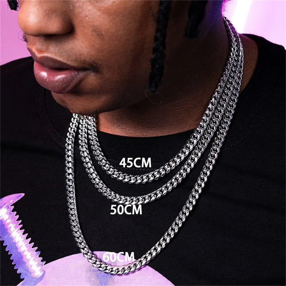 Pixor Basic Punk Stainless Steel 3,5,7mm Curb Cuban Necklaces For Men Women Black Gold
