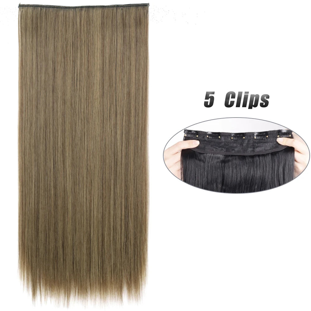 Pixor Synthetic 5 Clip In Hair Extensions Long Straight Hairstyle Hairpiece Black Brown Blonde Fake Hair For Women