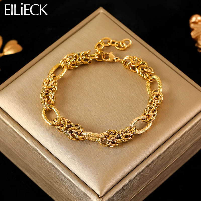 Pixor Stainless Steel Twisted Bracelet Bangles For Women Trendy 18K Gold Plated Wrist Chain Waterproof
