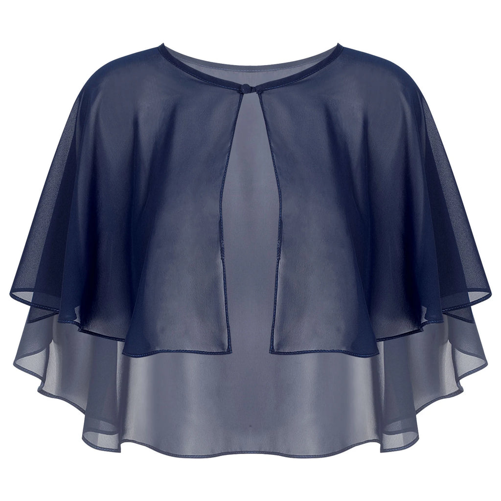 Women Elegant Bolero Wedding Bridal Shawl Top Thiin See-through Chiffon Shrug