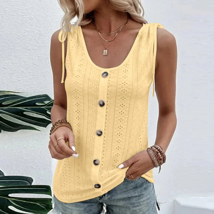 Pixor Spring And Summer New Women's Sexy Casual Solid Color U-neck Vest T-shirt Orange