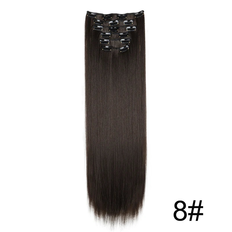 Pixor Synthetic 24Inch 16 Clips in Hair Extensions Long Straight Hairstyle Blonde Black Hairpieces