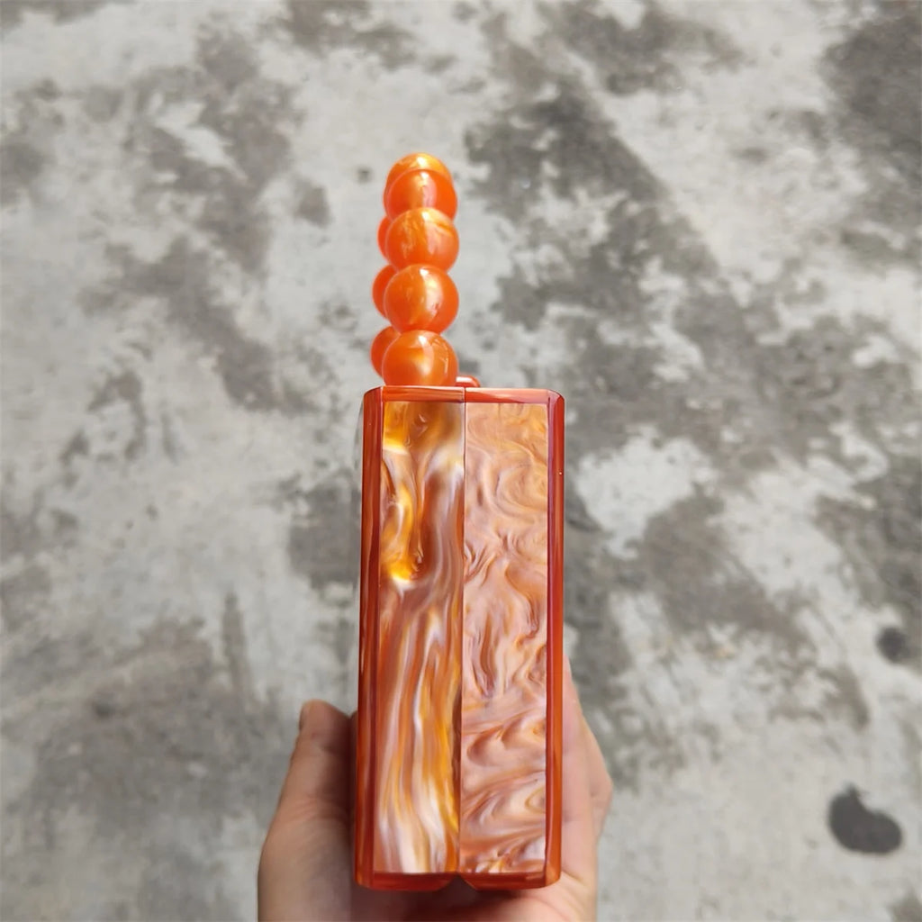 Pixor Bright Orange Marble Acrylic Box Evening Clutch Bags Women