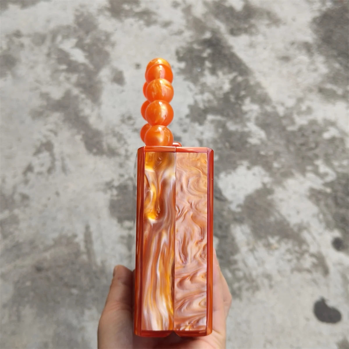 Pixor Bright Orange Marble Acrylic Box Evening Clutch Bags Women