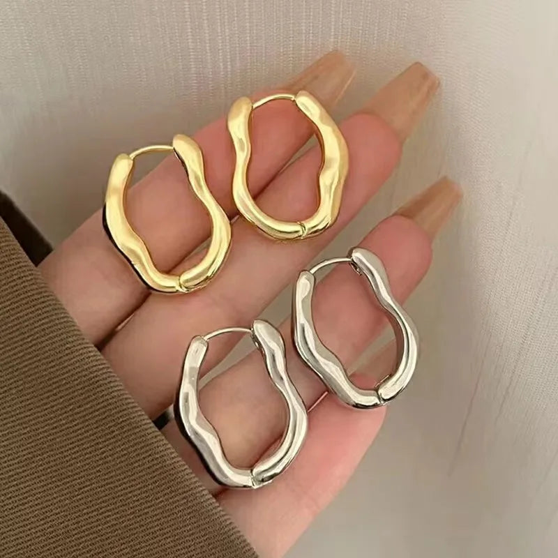 Pixor 2025 New Trendy Metal Geometry Hoop Earring for Women Fashion Design Gold Color