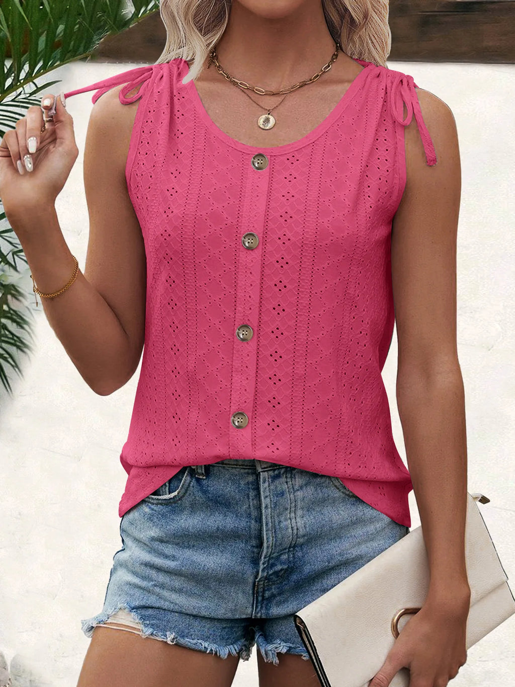 Pixor Spring And Summer New Women's Sexy Casual Solid Color U-neck Vest T-shirt Orange