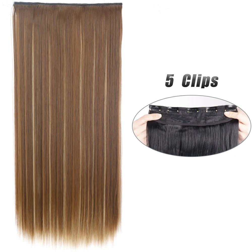 Pixor Synthetic 5 Clip In Hair Extensions Long Straight Hairstyle Hairpiece Black Brown Blonde Fake Hair For Women