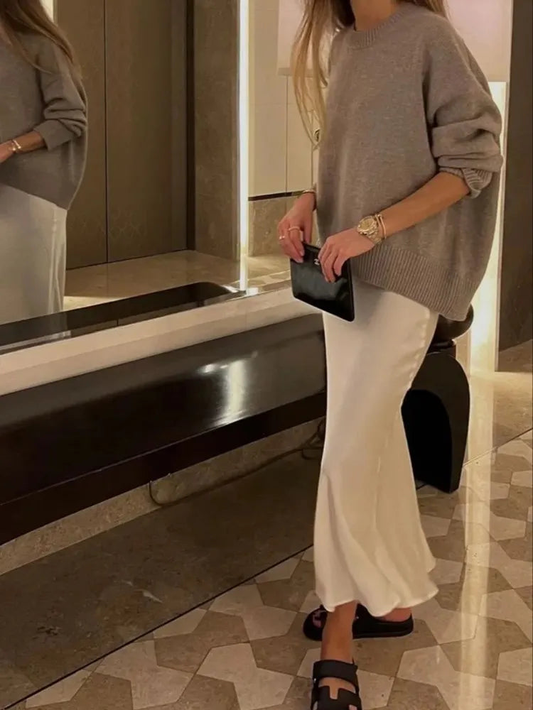 Pixor Satin Skirt Women High Waist Long Skirts