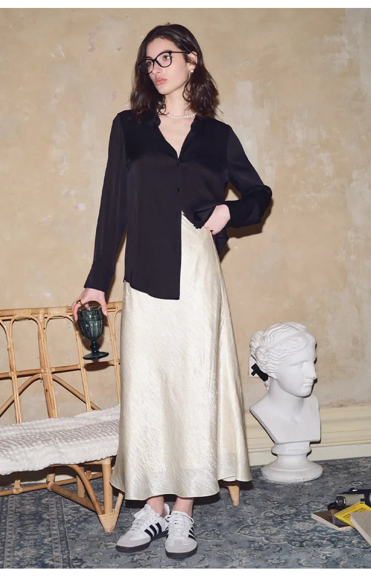 Satin Vintage Women's Shirts Spring/summer New Solid Korean Clothing Loose Long Sleeves