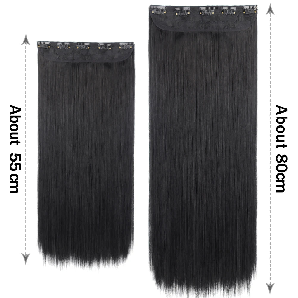 Pixor Synthetic 5 Clip In Hair Extensions Long Straight Hairstyle Hairpiece Black Brown Blonde Fake Hair For Women