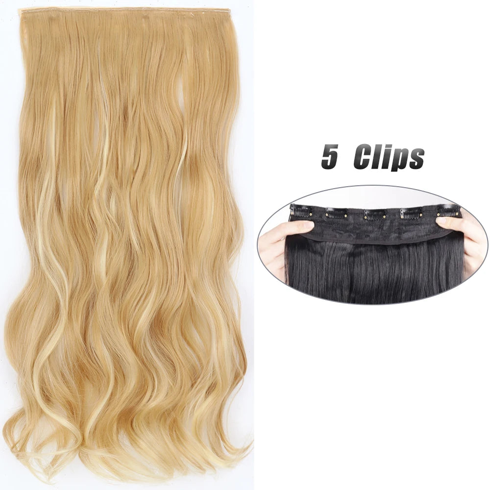 Pixor Synthetic 5 Clip In Hair Extensions Long Straight Hairstyle Hairpiece Black Brown Blonde Fake Hair For Women