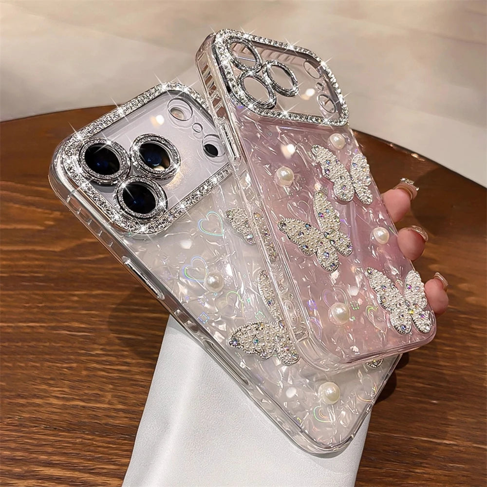 Pixor Luxury Diamond Butterfly Clear Phone Case For iPhone 17 Air 16 15 14 13 12 Pro Max Transparent