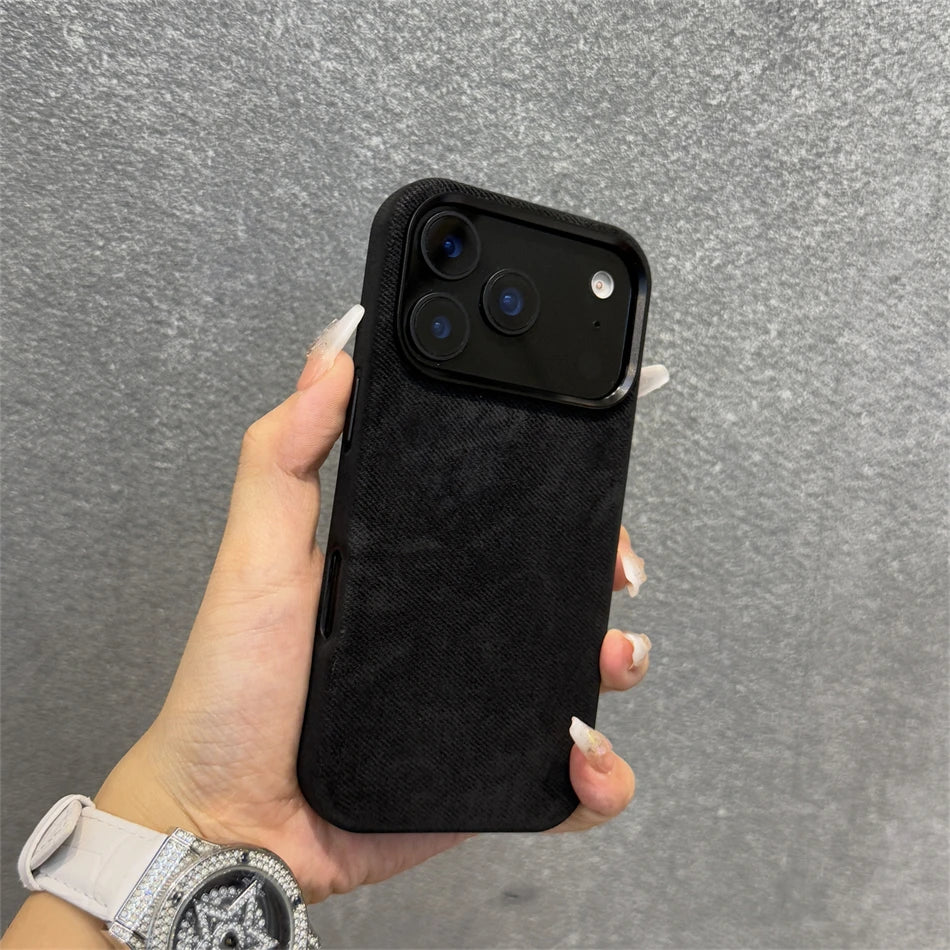 Pixor Luxury Alloy Len Frame Fiber Leather Magnetic Case For iPhone 17 16 Pro Max 15 14 13 12 For Magsafe