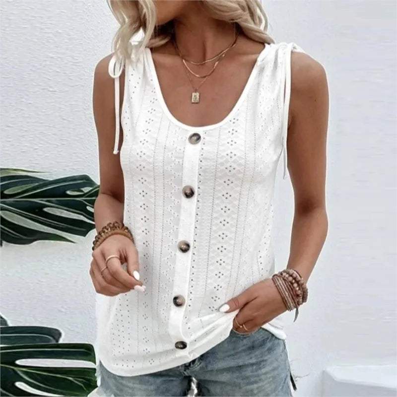 Pixor Spring And Summer New Women's Sexy Casual Solid Color U-neck Vest T-shirt Orange