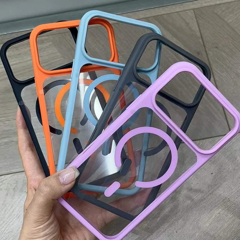 Pixor Candy Color Bumper Shockproof for Magsafe Magnetic Case for iPhone 17 17Air 17Pro Max Transparent Wireless Charging Hard Cover