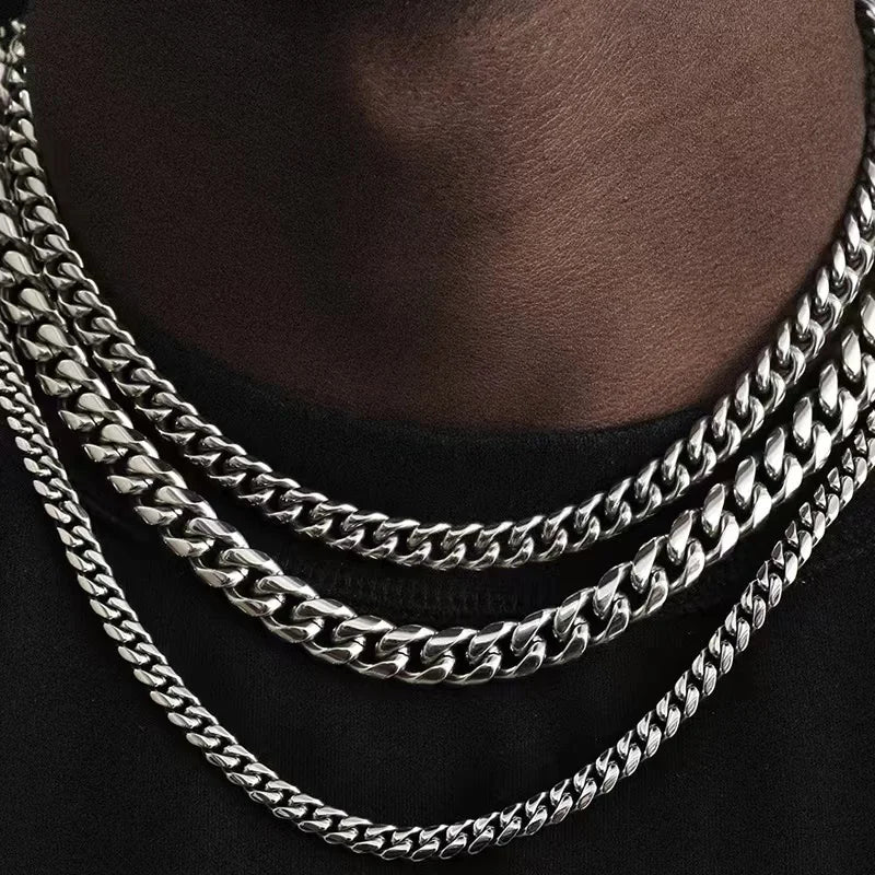 Pixor Basic Punk Stainless Steel 3,5,7mm Curb Cuban Necklaces For Men Women Black Gold