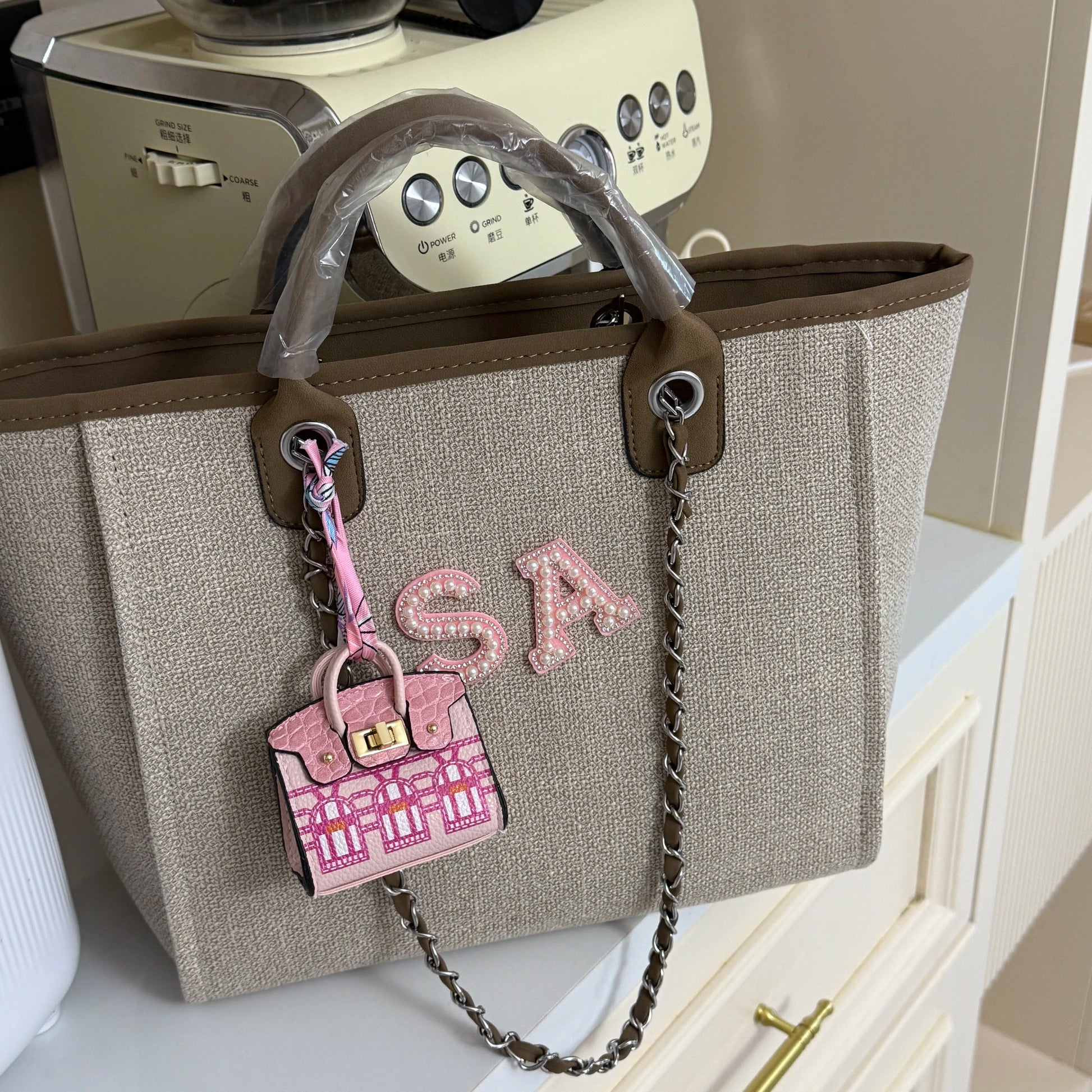 Pixor Personalized Pearl letters Handbag,Personalized Chain Bag Customized Name