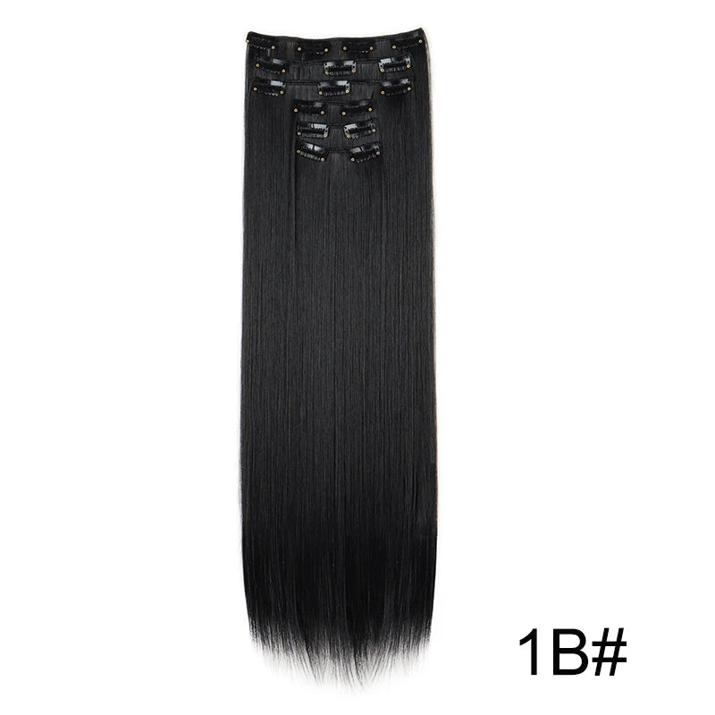 Pixor Synthetic 24Inch 16 Clips in Hair Extensions Long Straight Hairstyle Blonde Black Hairpieces