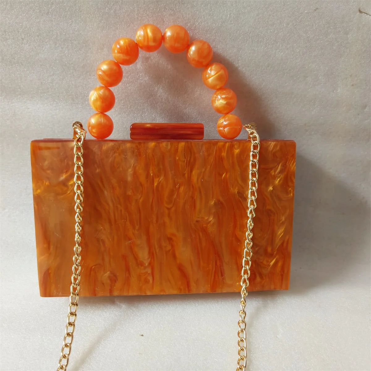Pixor Bright Orange Marble Acrylic Box Evening Clutch Bags Women