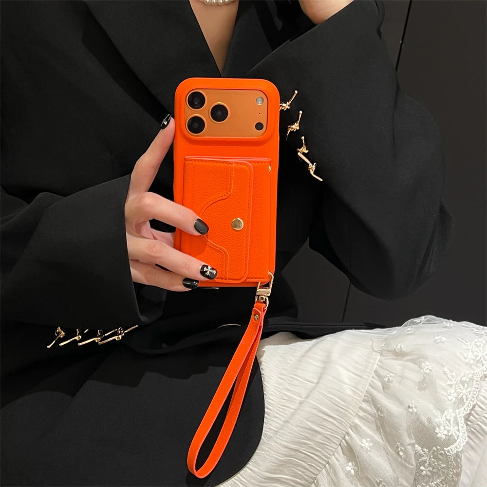 Pixor Retro Card Slot Pocket Wallet Card Bag Holder Case For iPhone 17 16 15 14 13 12 Pro Max Plus