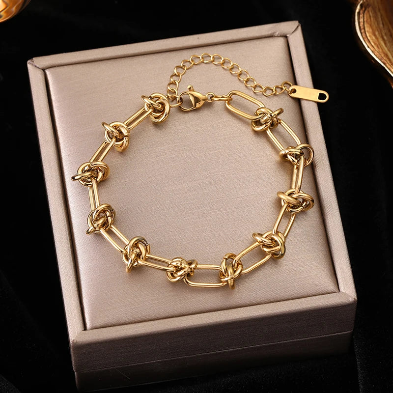 Pixor Stainless Steel Twisted Bracelet Bangles For Women Trendy 18K Gold Plated Wrist Chain Waterproof