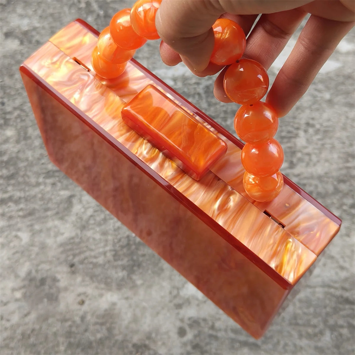 Pixor Bright Orange Marble Acrylic Box Evening Clutch Bags Women