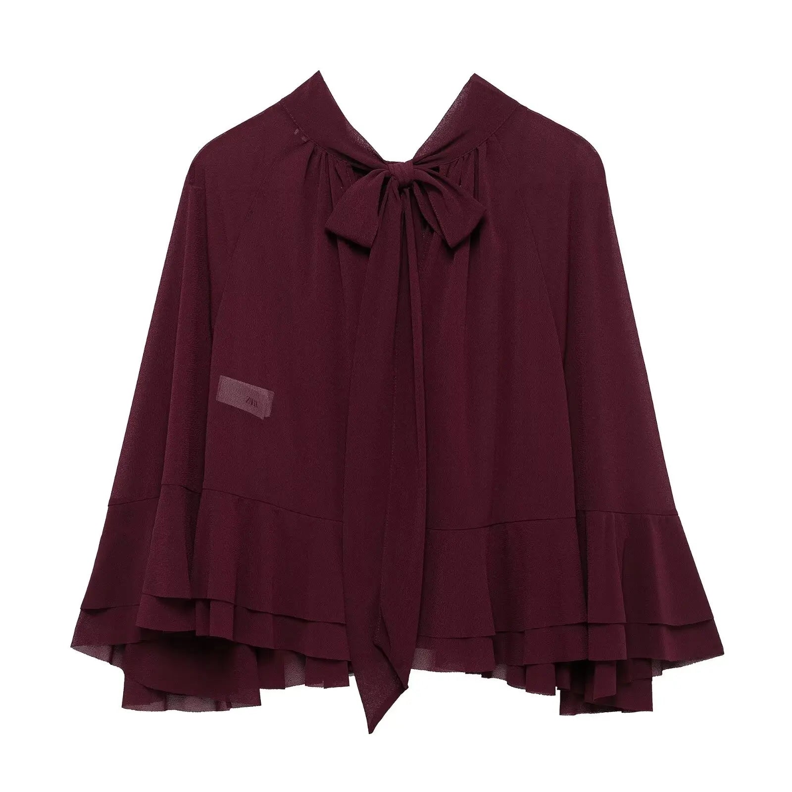 Zevity 2025 Women Fashion Stand Collar Pleat Ruffles Loose Cloak Blouse