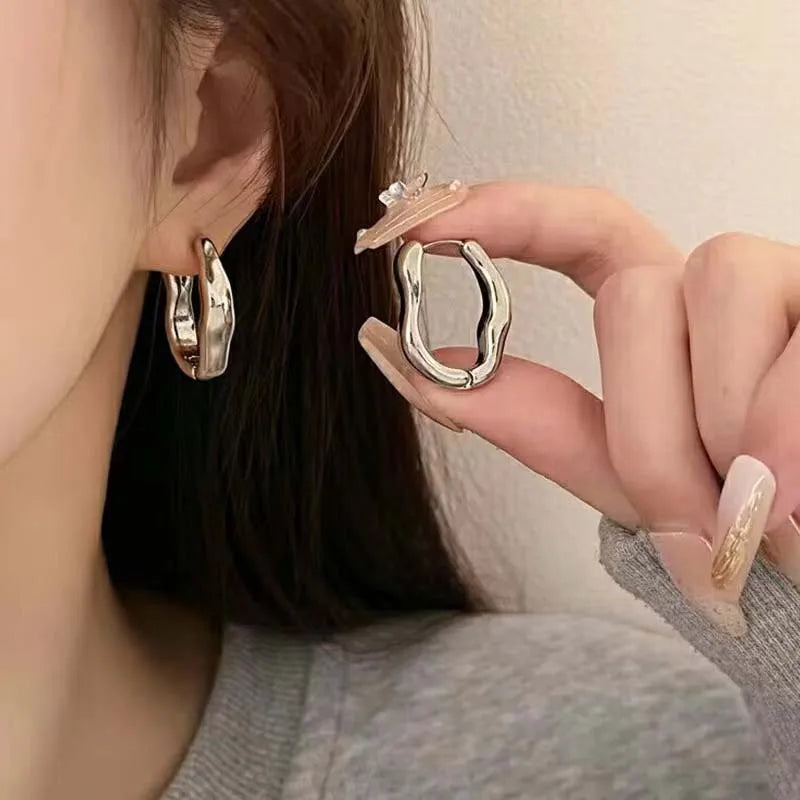 Pixor 2025 New Trendy Metal Geometry Hoop Earring for Women Fashion Design Gold Color
