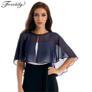 Women Elegant Bolero Wedding Bridal Shawl Top Thiin See-through Chiffon Shrug