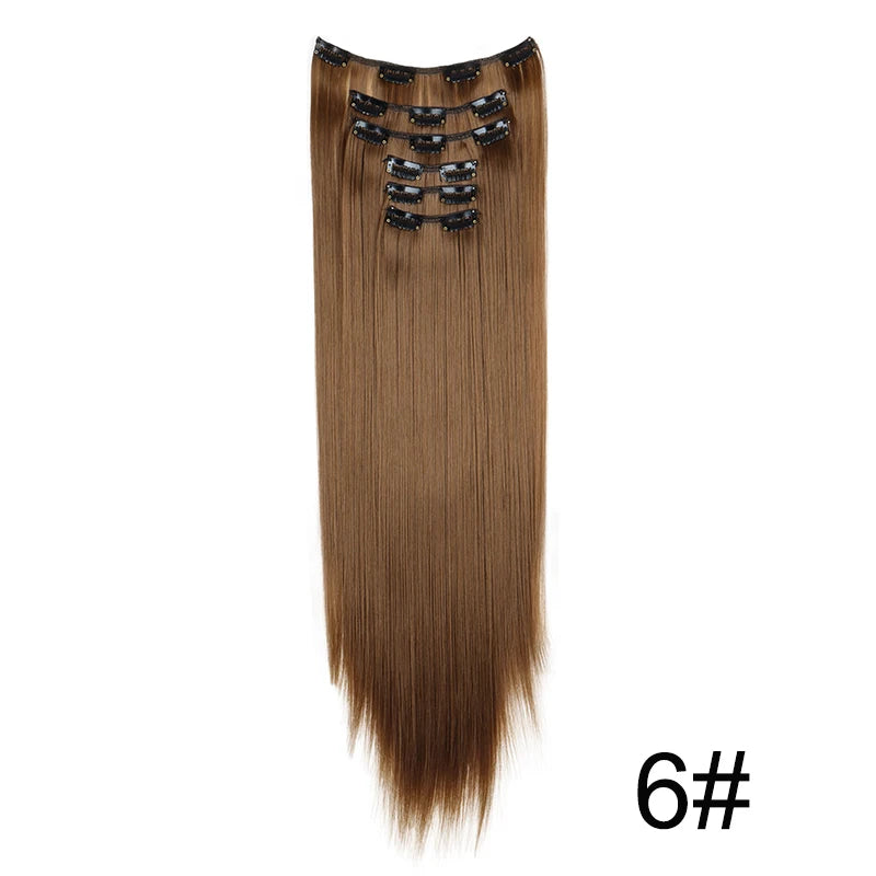 Pixor Synthetic 24Inch 16 Clips in Hair Extensions Long Straight Hairstyle Blonde Black Hairpieces