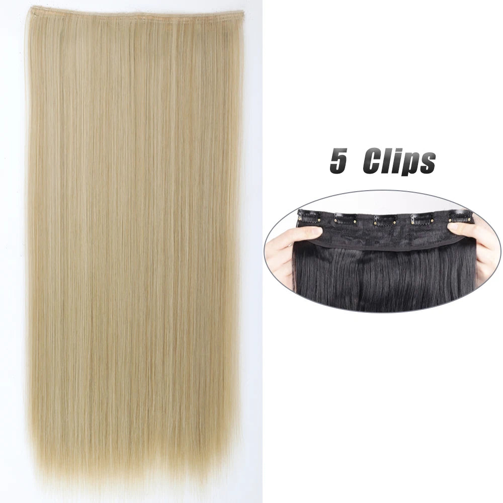 Pixor Synthetic 5 Clip In Hair Extensions Long Straight Hairstyle Hairpiece Black Brown Blonde Fake Hair For Women