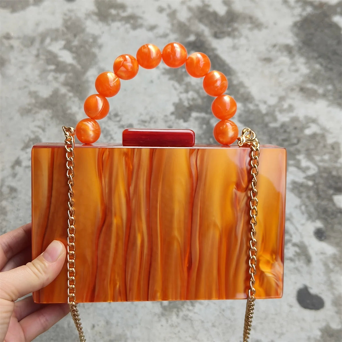 Pixor Bright Orange Marble Acrylic Box Evening Clutch Bags Women