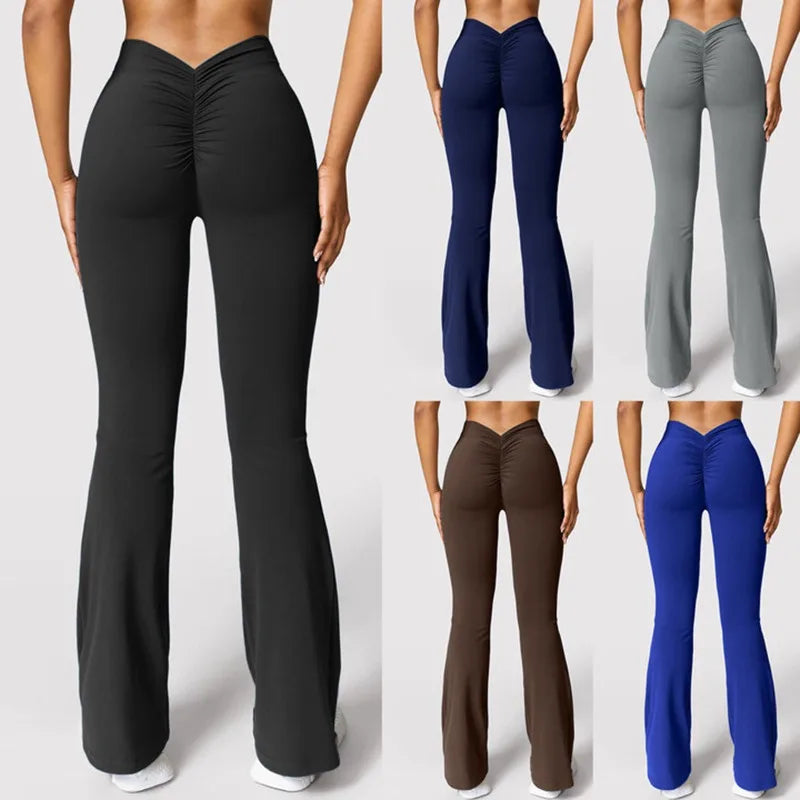 Pixor Fashion Micro Horn Leggings Women V-back Waist Sports Pants High Waist Push Up Butt Gym Pants