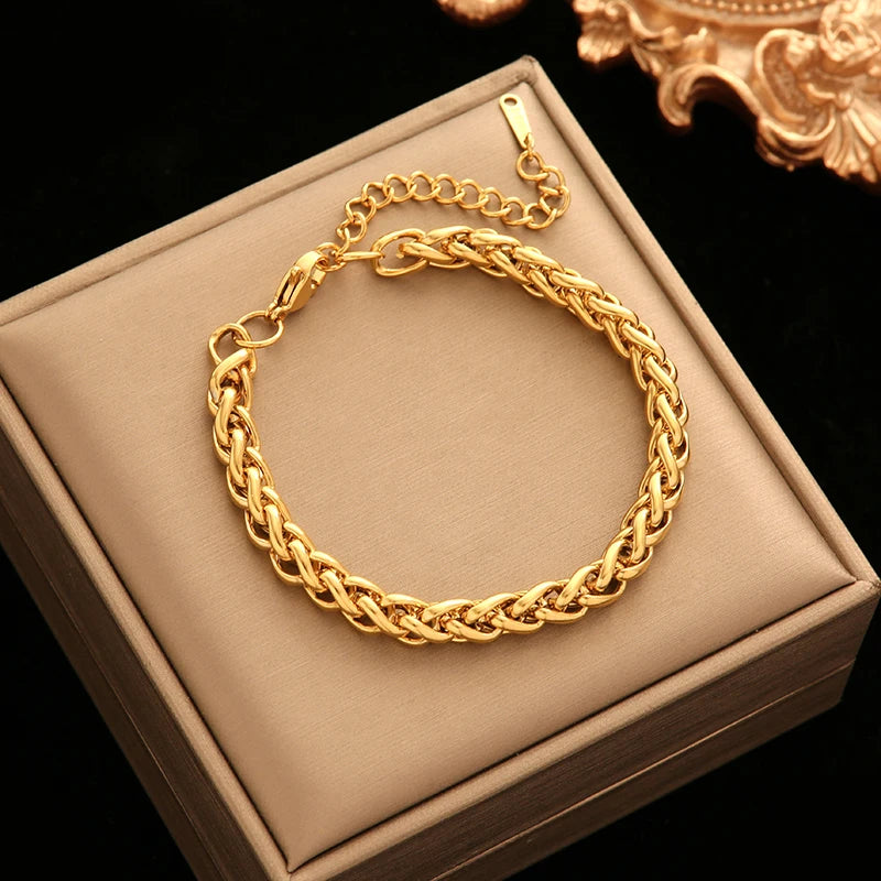 Pixor Stainless Steel Twisted Bracelet Bangles For Women Trendy 18K Gold Plated Wrist Chain Waterproof